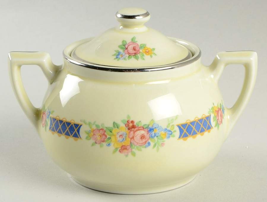 Blue Bouquet (Platinum Trim) Boston Sugar Bowl & Lid by Hall-1