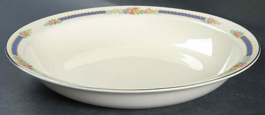 Blue Bouquet (Platinum Trim) Rim Soup Bowl by Hall-1