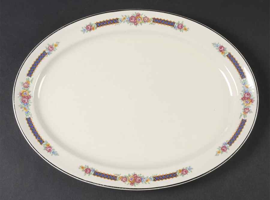 Blue Bouquet (Platinum Trim) 13" Oval Serving Platter by Hall-1