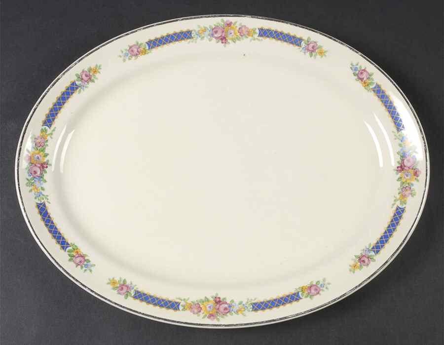 Blue Bouquet (Platinum Trim) 11" Oval Serving Platter by Hall-1