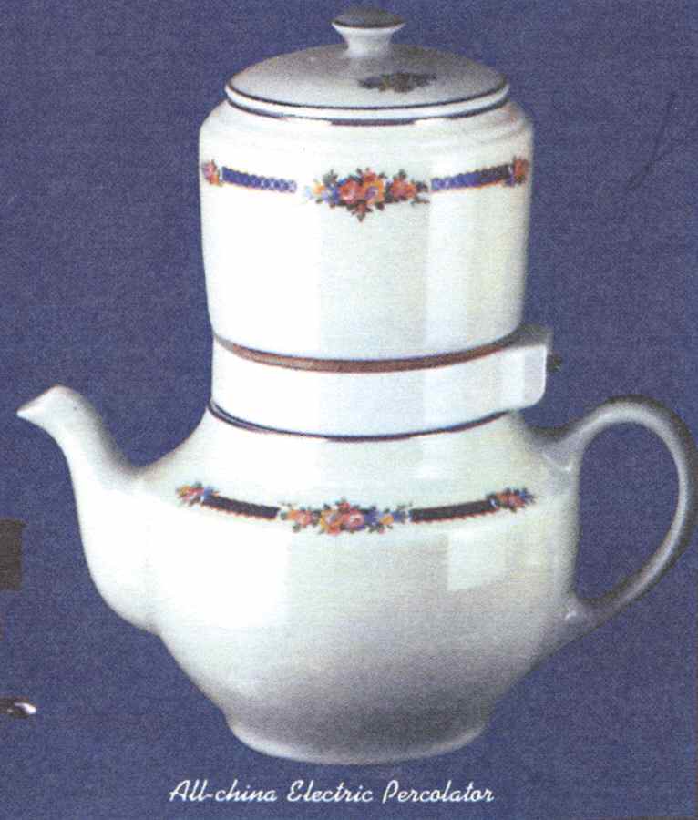 Blue Bouquet (Platinum Trim) Carrie Percolator & Lid with Electric Drip by Hall-1