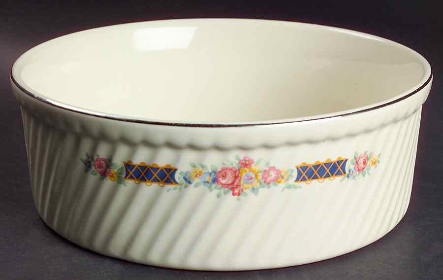Blue Bouquet (Platinum Trim) French Fluted Baker by Hall-1