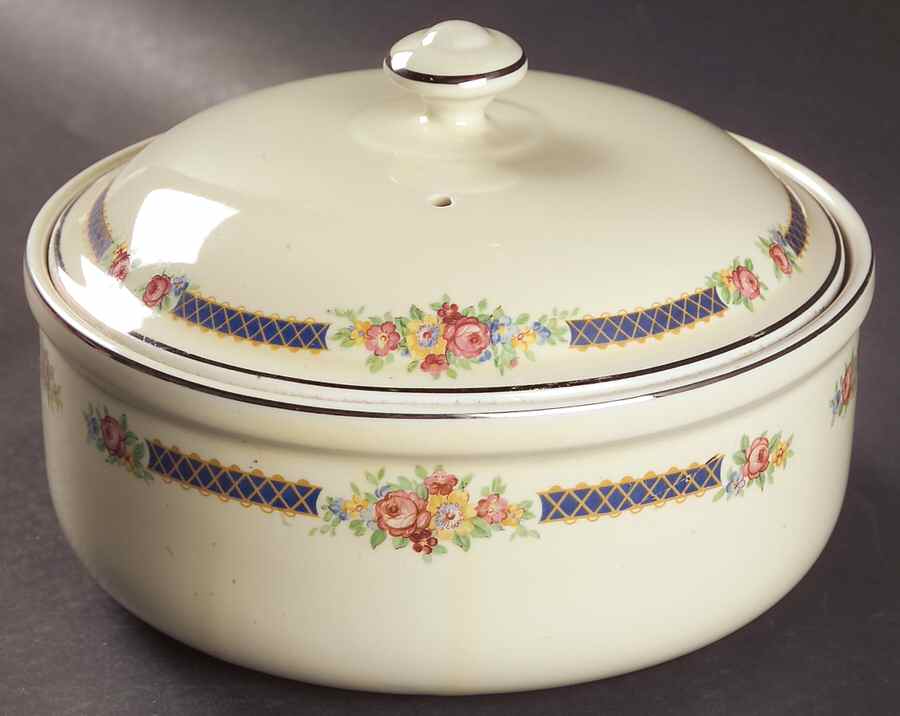Blue Bouquet (Platinum Trim) #77 2 Qt Round Casserole & Lid by Hall-1