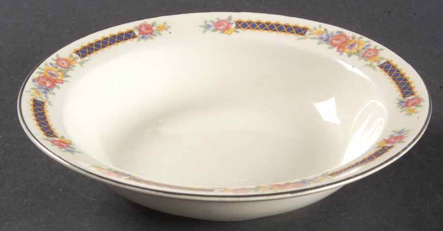 Blue Bouquet (Platinum Trim) Rim Fruit/Dessert (Sauce) Bowl by Hall-1