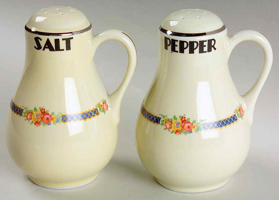 Blue Bouquet (Platinum Trim) Handled Salt & Pepper Set by Hall-1