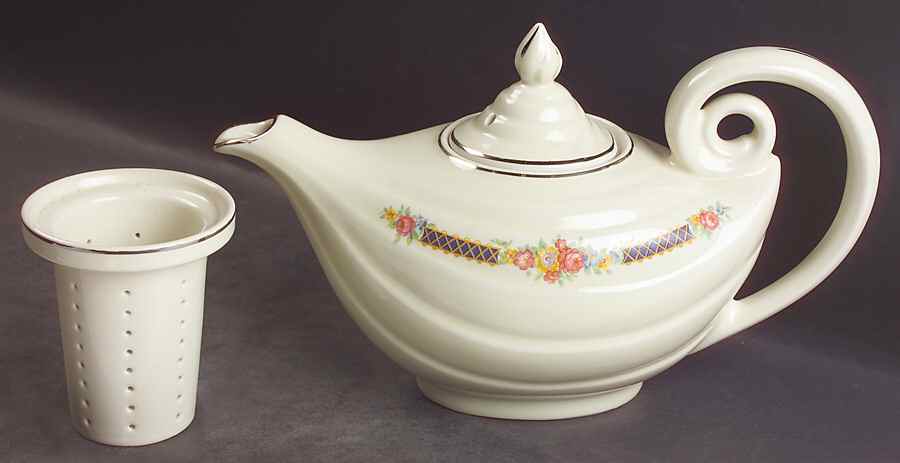 Blue Bouquet (Platinum Trim) Aladdin Teapot & Lid w/Infuser by Hall-1