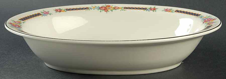 Blue Bouquet (Platinum Trim) 10" Oval Vegetable Bowl by Hall-1