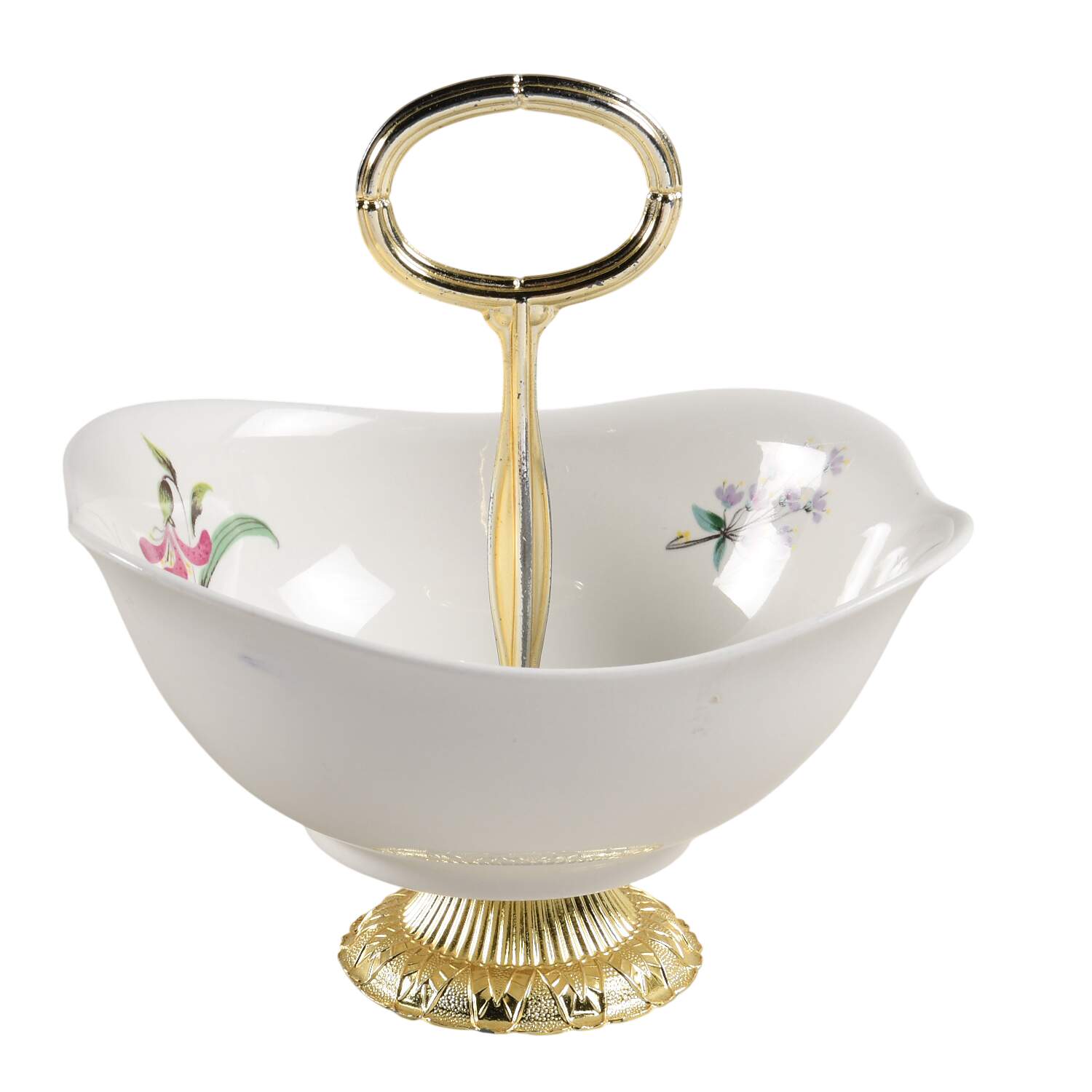 Bouquet 6"-7" Handled Footed Nut Dish HC by Hall-1