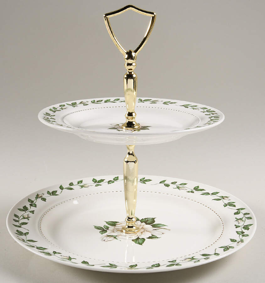 Cameo Rose 2 Tiered Serving Tray (Dinner & Salad Plate) by Hall-1