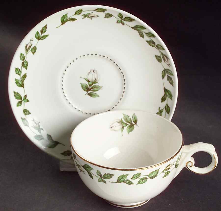 Cameo Rose Footed Cup & Saucer Set by Hall-1