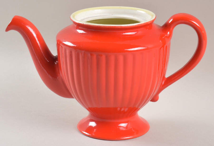 Chinese Red Los Angeles Teapot No Lid by Hall-1
