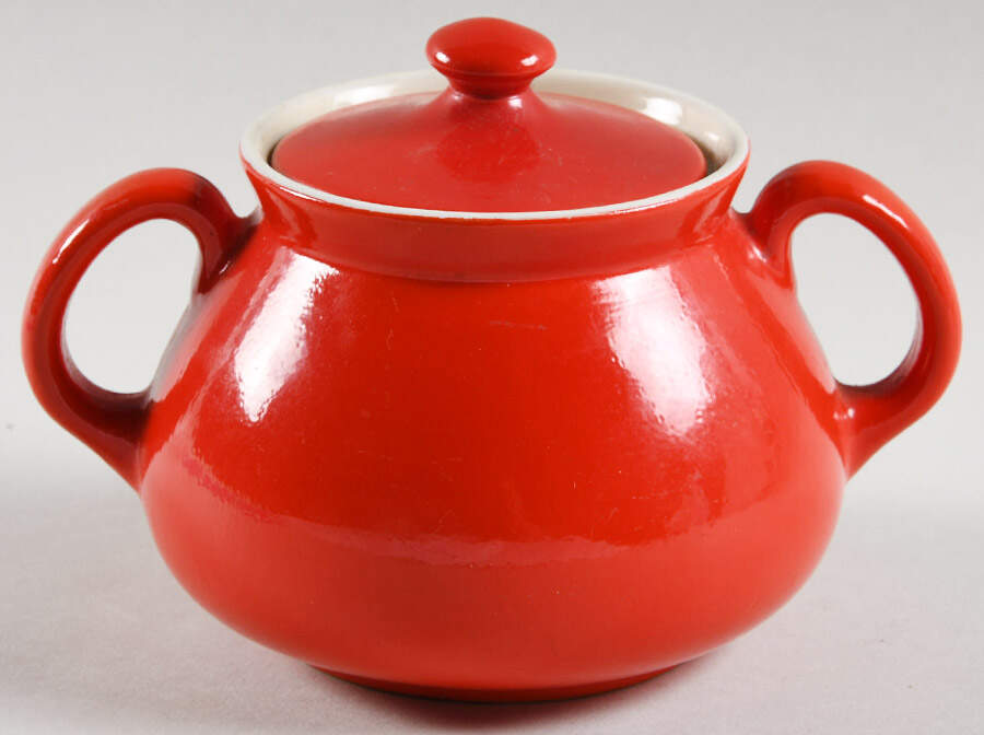 Chinese Red New York Sugar Bowl & Lid by Hall-1