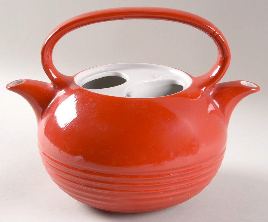 Chinese Red Twinspout Teapot No Lid by Hall-1