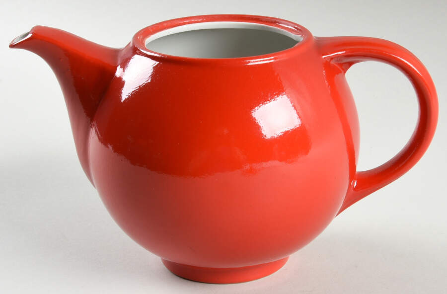 Chinese Red Plain Globe Teapot No Lid by Hall-1