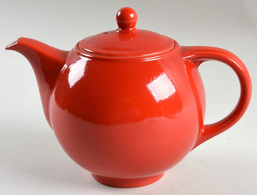 Chinese Red Plain Globe Teapot & Lid by Hall-1