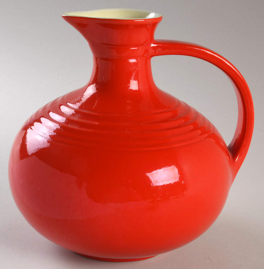 Chinese Red Five Band Carafe, No Lid by Hall-1