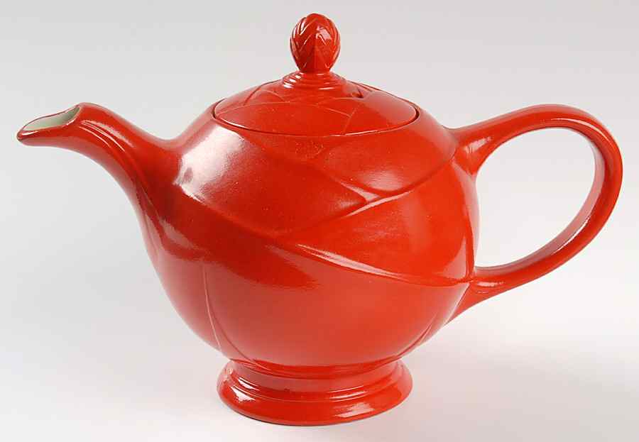 Chinese Red Moderne Teapot & Lid by Hall-1