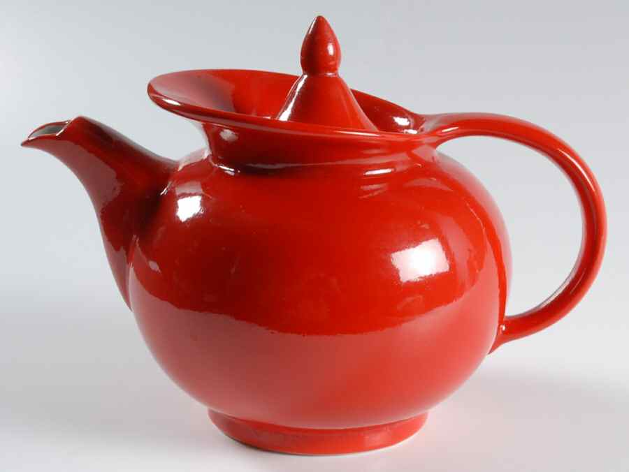 Chinese Red Windshield Teapot & Lid by Hall-1