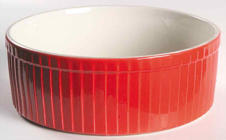 Chinese Red 1.5 Quart Vertical Ribbed Round Baker by Hall-1