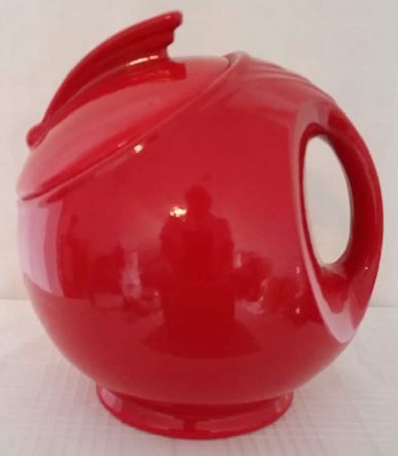 Chinese Red Sundial Cookie Jar & Lid by Hall-1