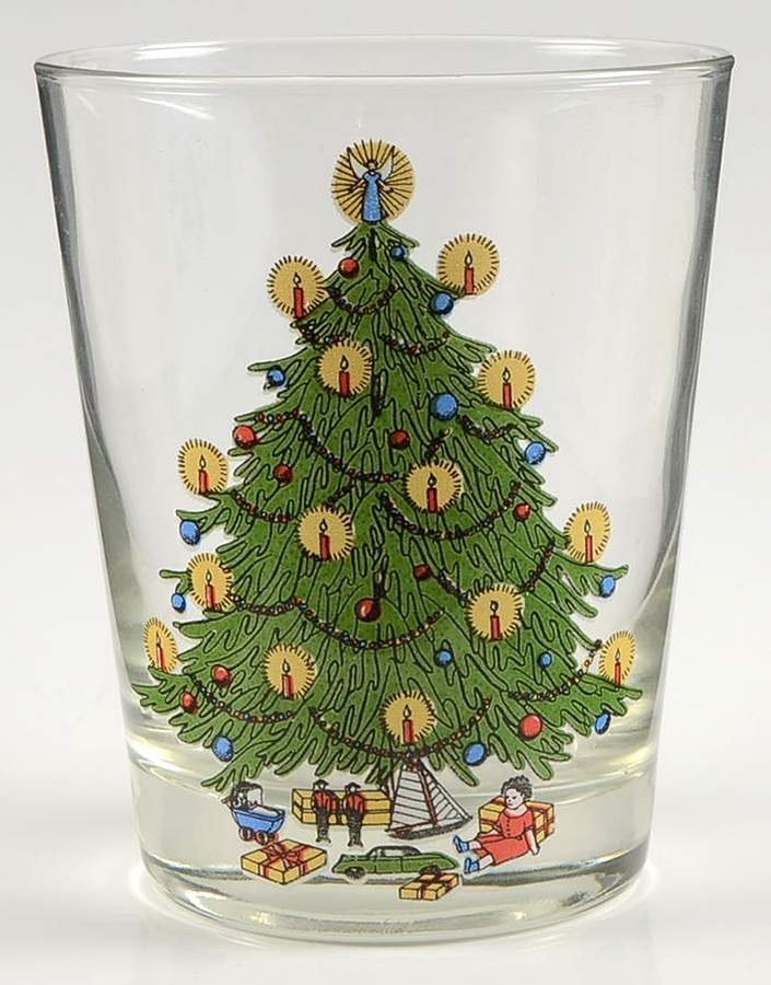 Christmas Tree & Holly Glassware Double Old Fashioned by Hall-1