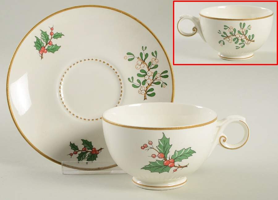 Christmas Tree & Holly Footed Cup & Saucer Set by Hall-1