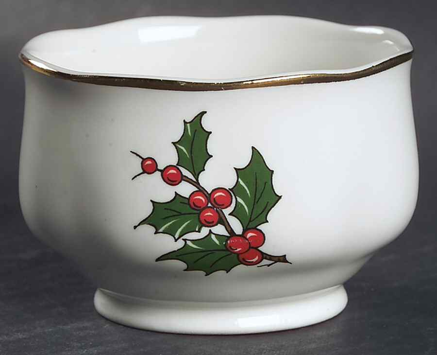 Christmas Tree & Holly Mini Open Sugar Bowl by Hall-1