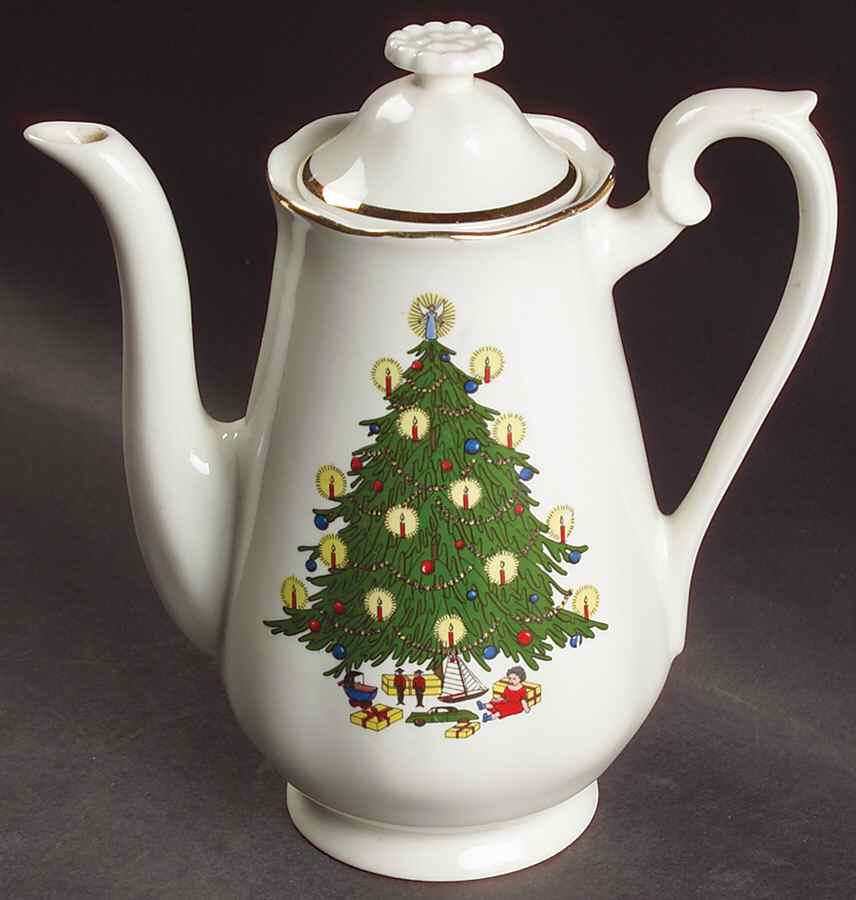 Christmas Tree & Holly Mini Coffee Pot & Lid by Hall-1