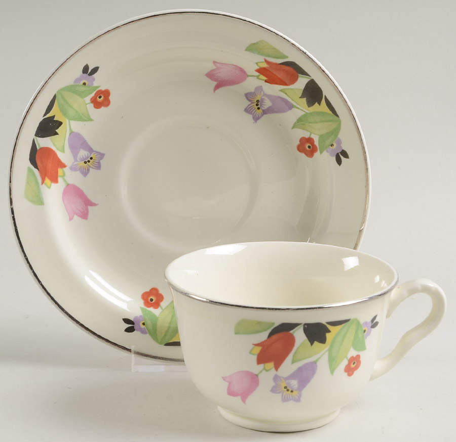 Crocus Footed Cup & Saucer Set by Hall-1
