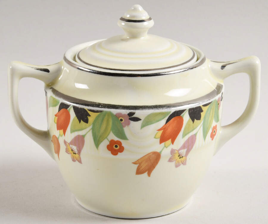 Crocus Medallion Sugar Bowl & Lid by Hall-1