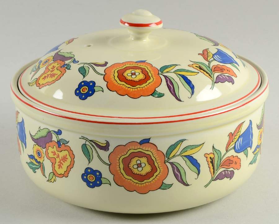 Fantasy (Flowers, Red Trim) 2 Qt Round Covered Casserole by Hall-1