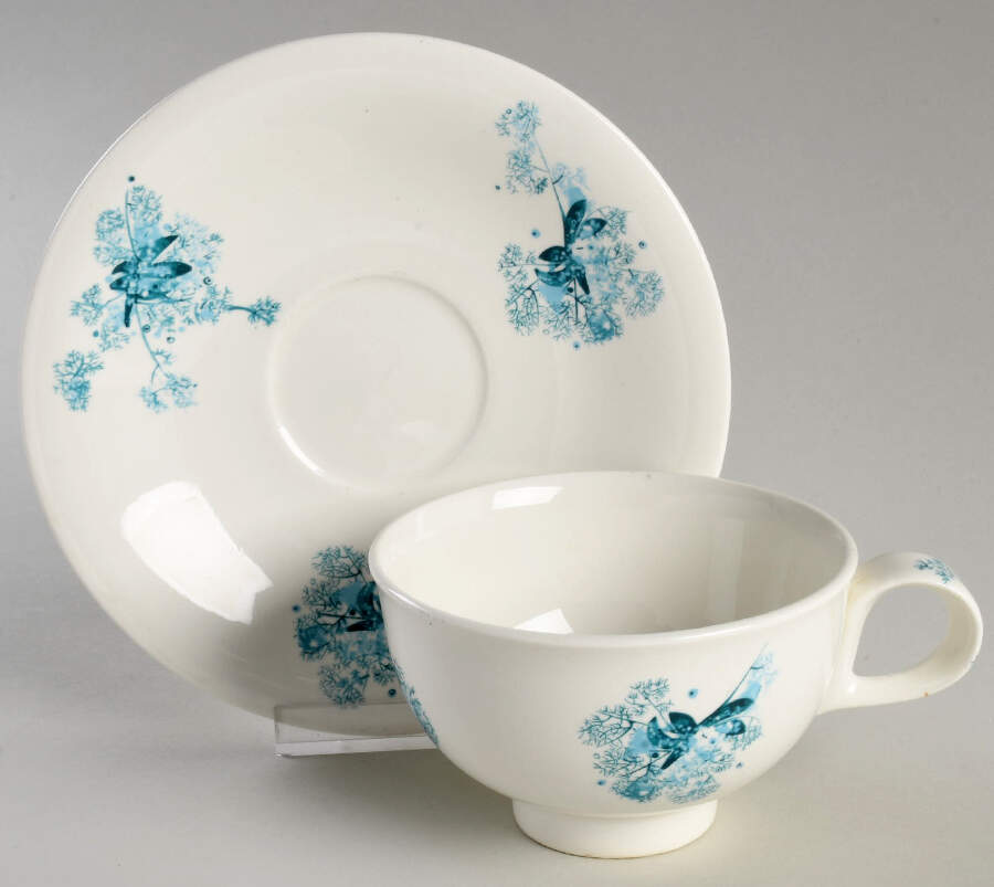 Frost Flowers Footed Cup & Saucer Set by Hall-1