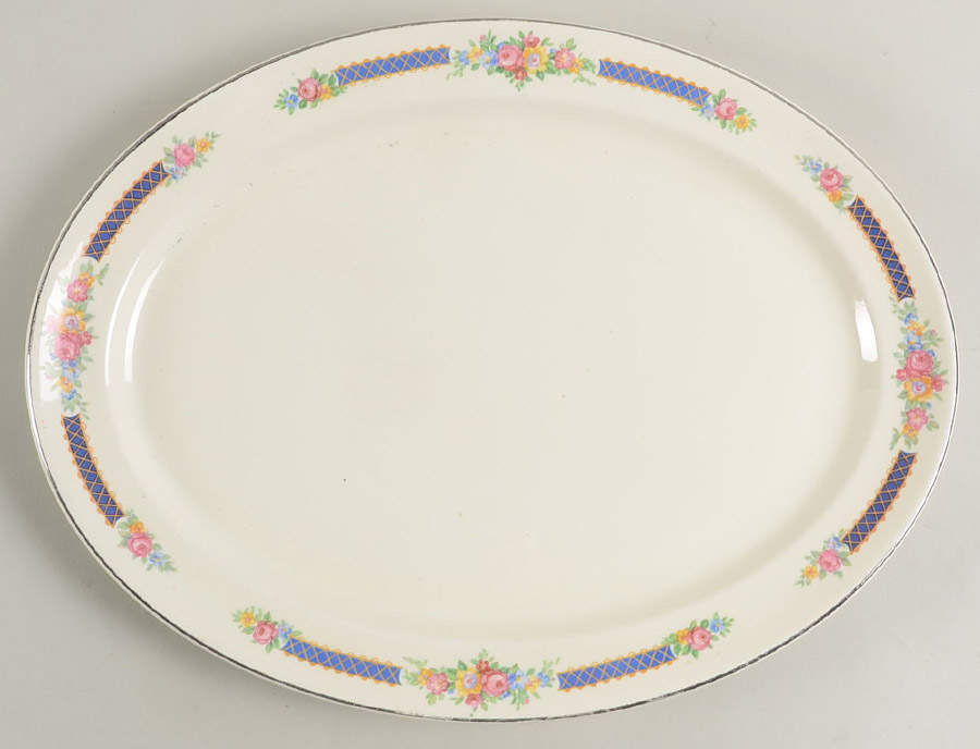 Blue Bouquet (Gold Trim) 13" Oval Serving Platter by Hall-1