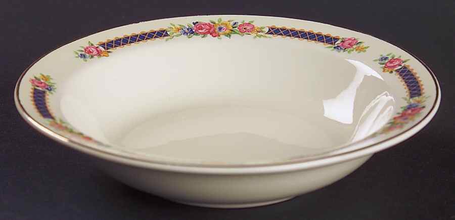 Blue Bouquet (Gold Trim) Rim Fruit/Dessert (Sauce) Bowl by Hall-1