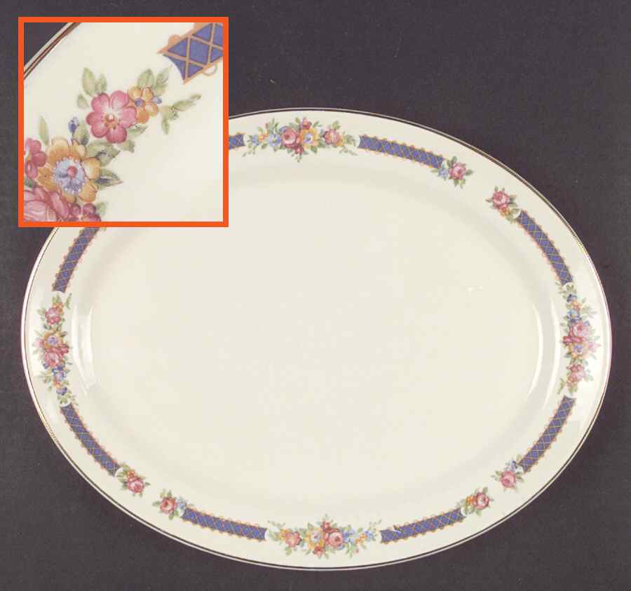 Blue Bouquet (Gold Trim) 11" Oval Serving Platter by Hall-1