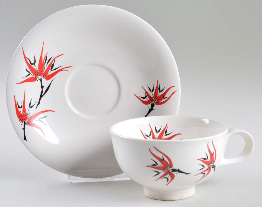 Holiday Footed Cup & Saucer Set by Hall-1