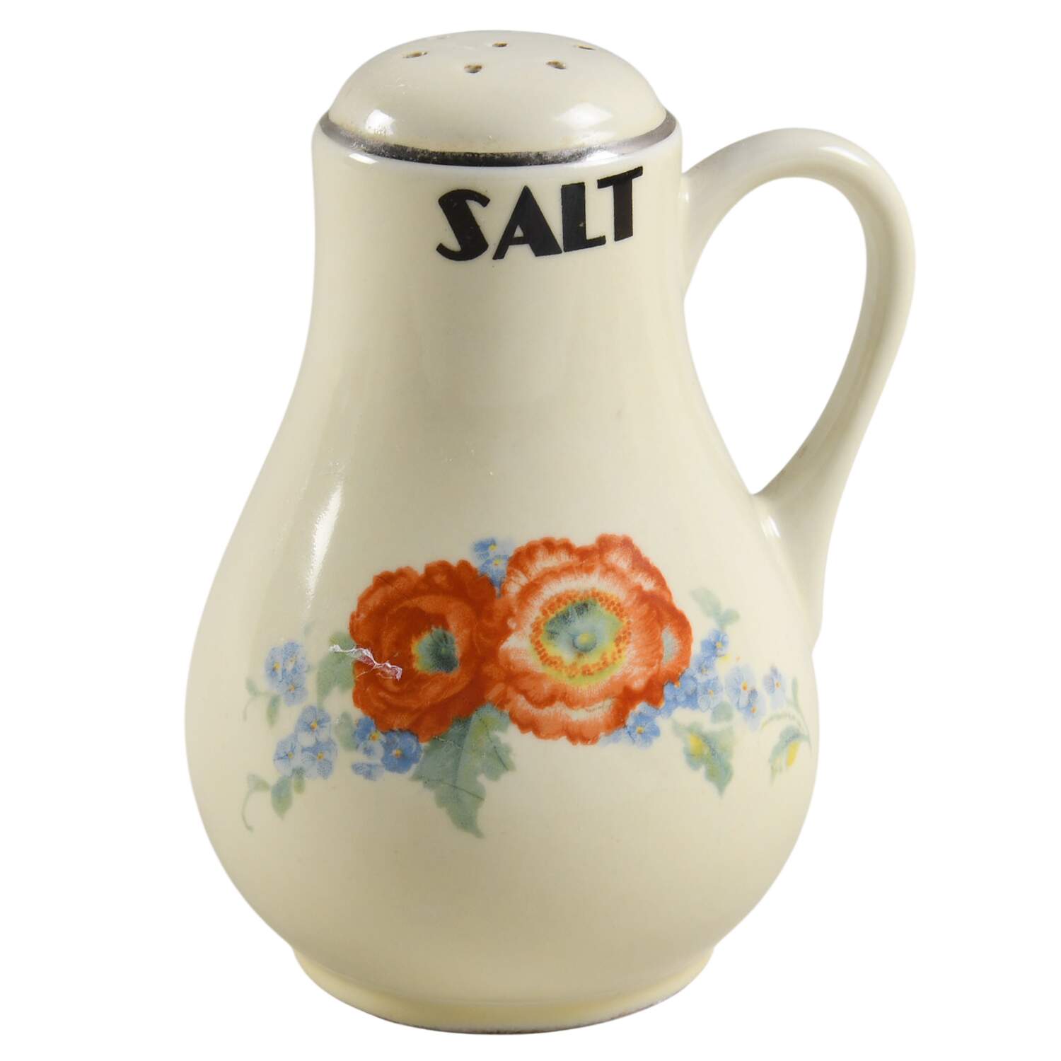 Orange Poppy Handled Lettered Salt Shaker by Hall-1