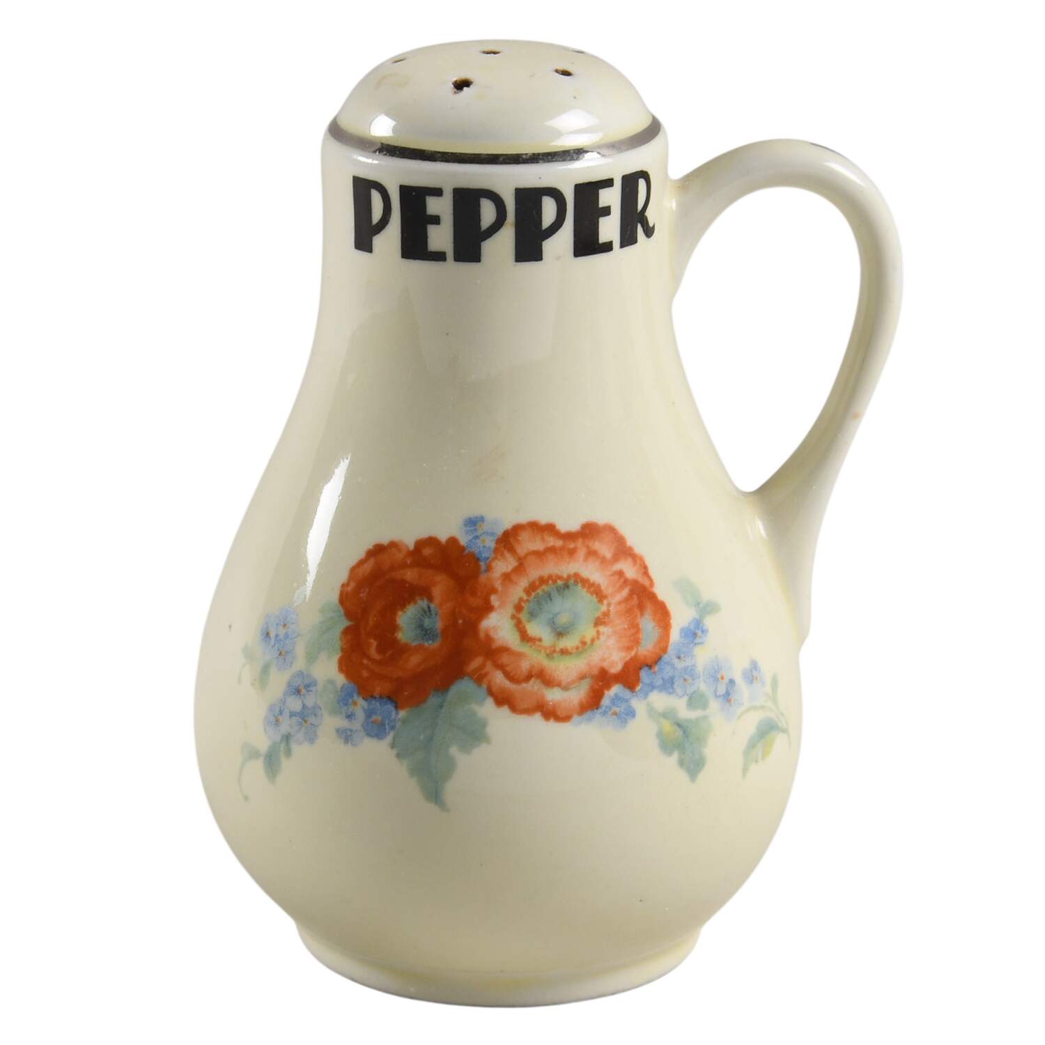 Orange Poppy Handled Lettered Pepper Shaker by Hall-1