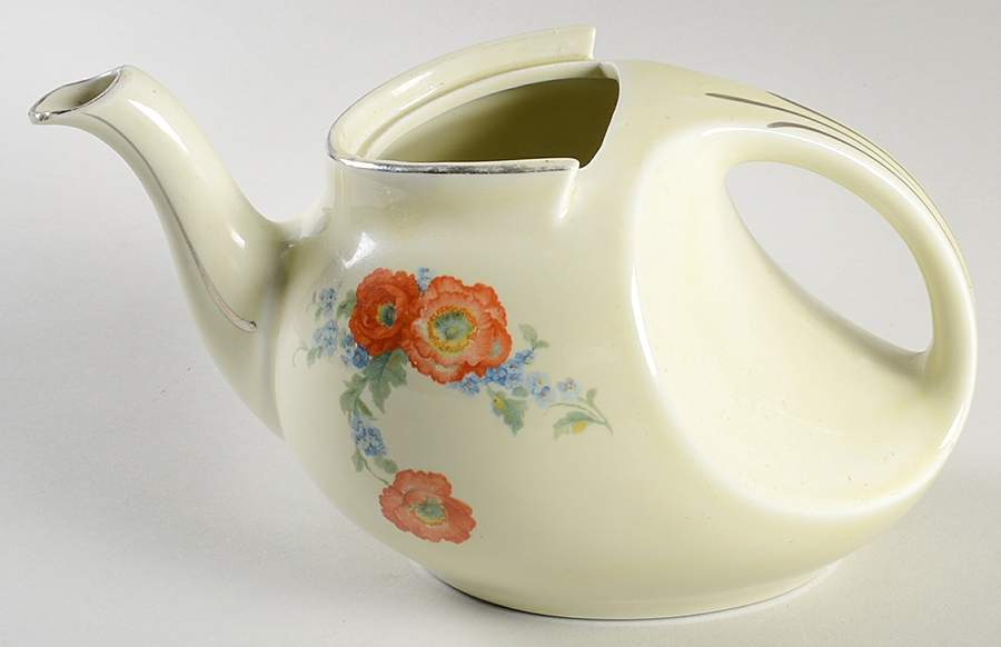Orange Poppy Streamline Shape Teapot No Lid by Hall-1