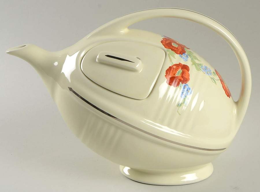 Orange Poppy Football Teapot & Lid by Hall-1