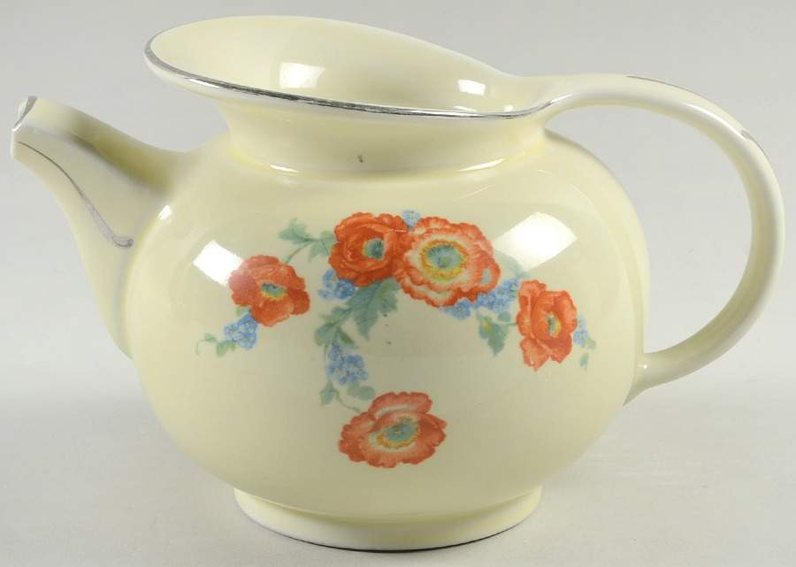 Orange Poppy Windshield Teapot No Lid by Hall-1