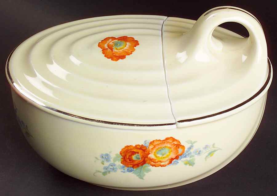 Orange Poppy Loop Handled Leftover Dish by Hall-1