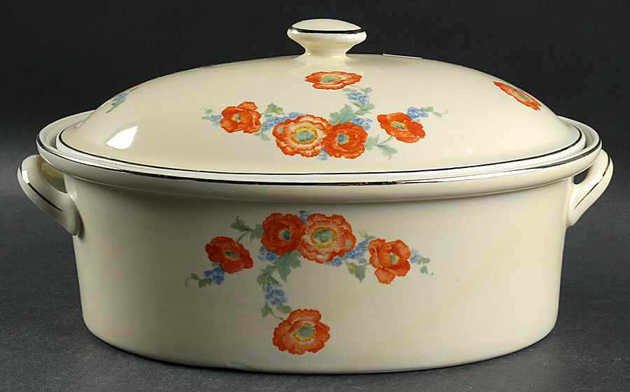 Orange Poppy 3.5 Quart Oval Casserole Covered by Hall-1