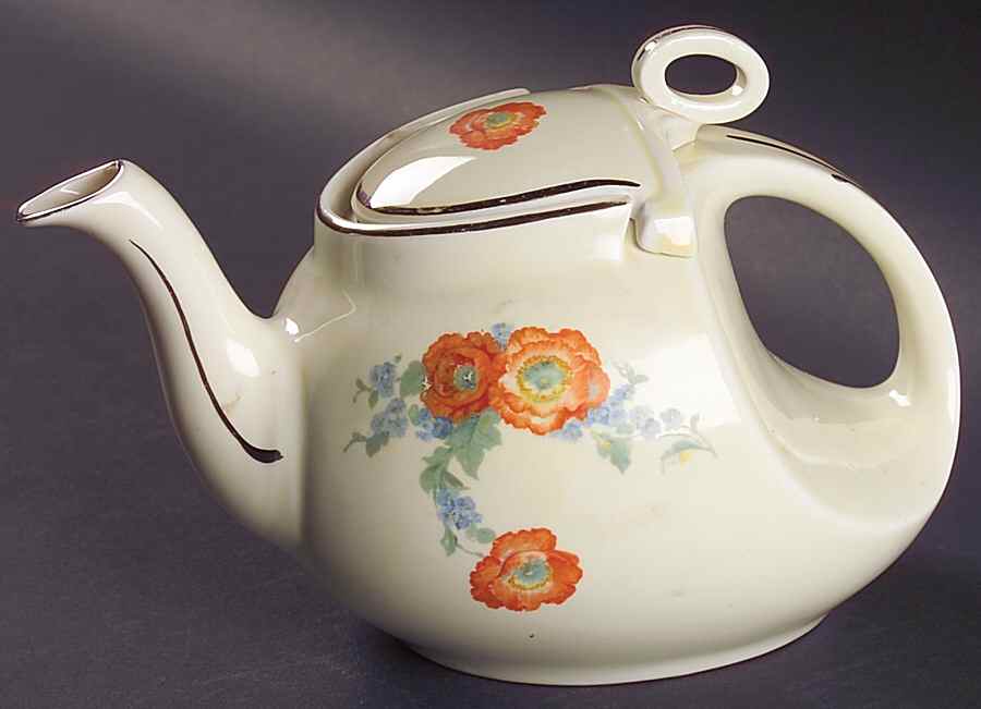 Orange Poppy Streamline Shape Teapot & Lid by Hall-1