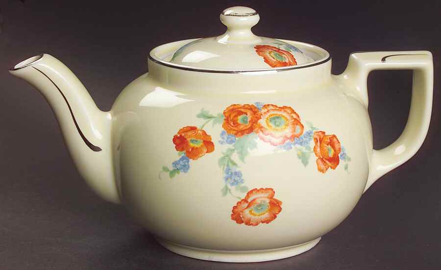 Orange Poppy Boston Teapot & Lid by Hall-1