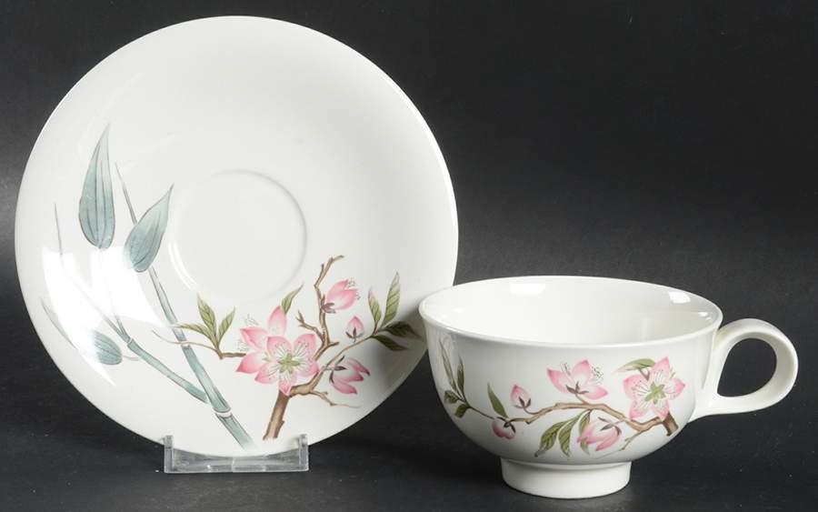 Peach Blossom (Classic Shape) Footed Cup & Saucer Set by Hall-1