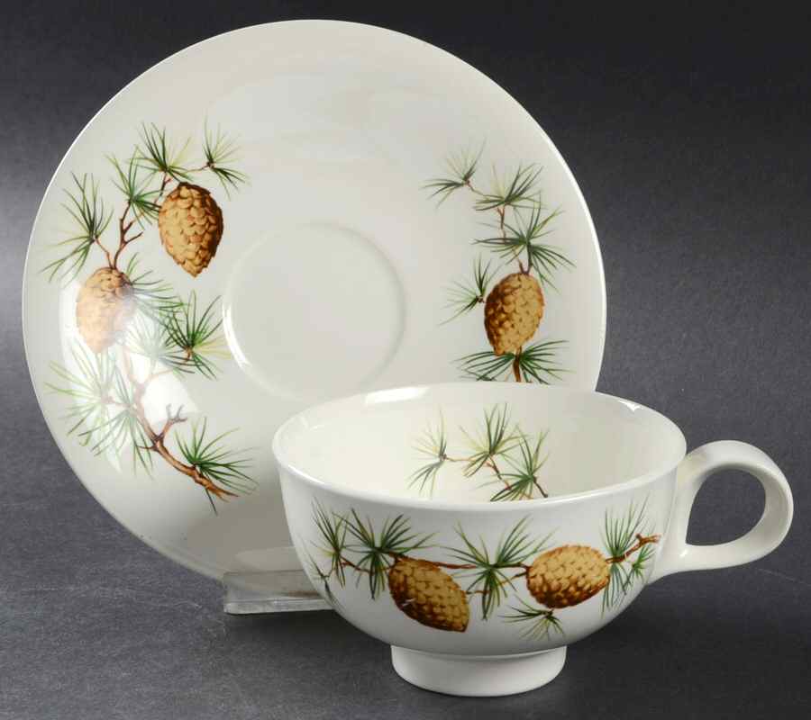 Pinecone Footed Cup & Saucer Set by Hall-1