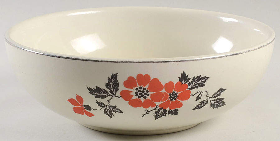 Red Poppy (Platinum Ring) 9" Salad Serving Bowl by Hall-1