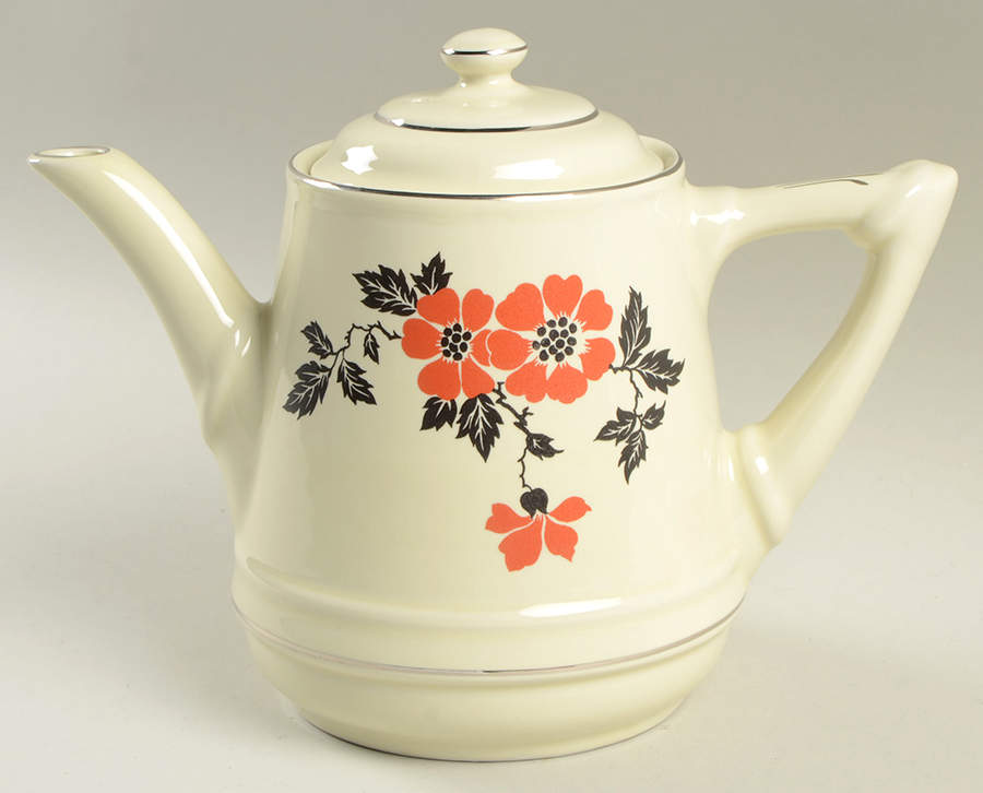 Red Poppy (Platinum Ring) Musical Teapot & Lid by Hall-1