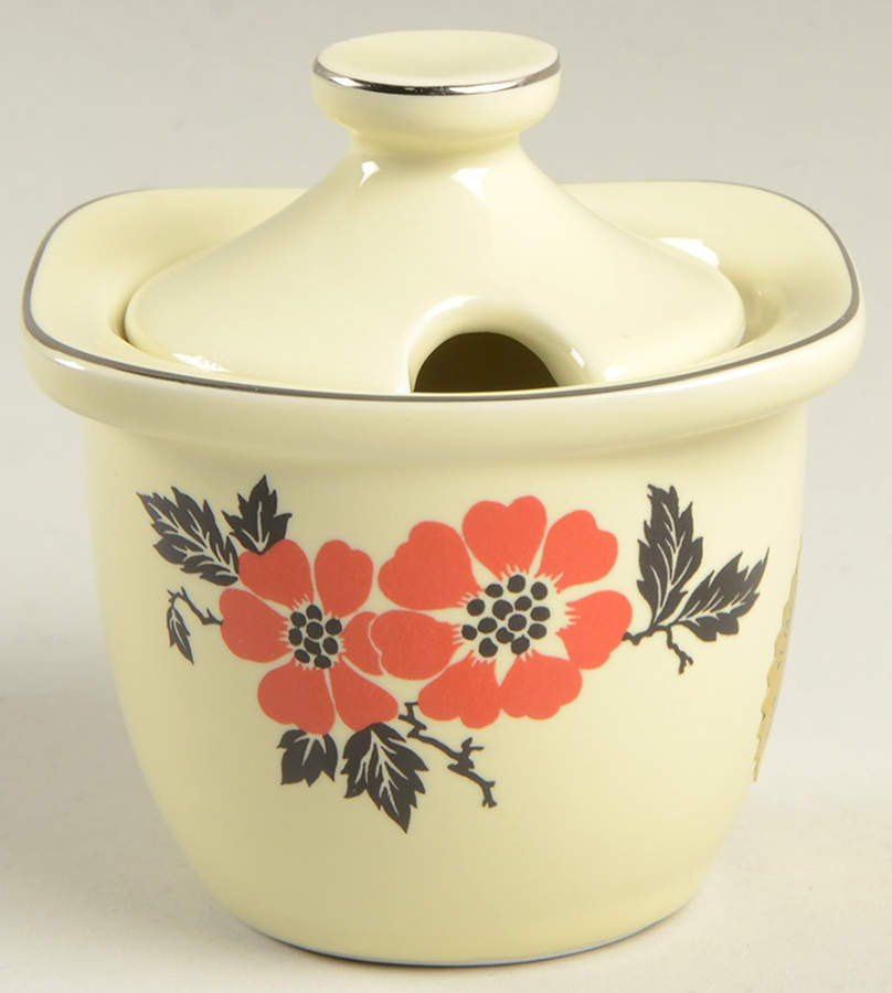 Red Poppy (Platinum Ring) Mustard with Lid Condiment Set by Hall-1